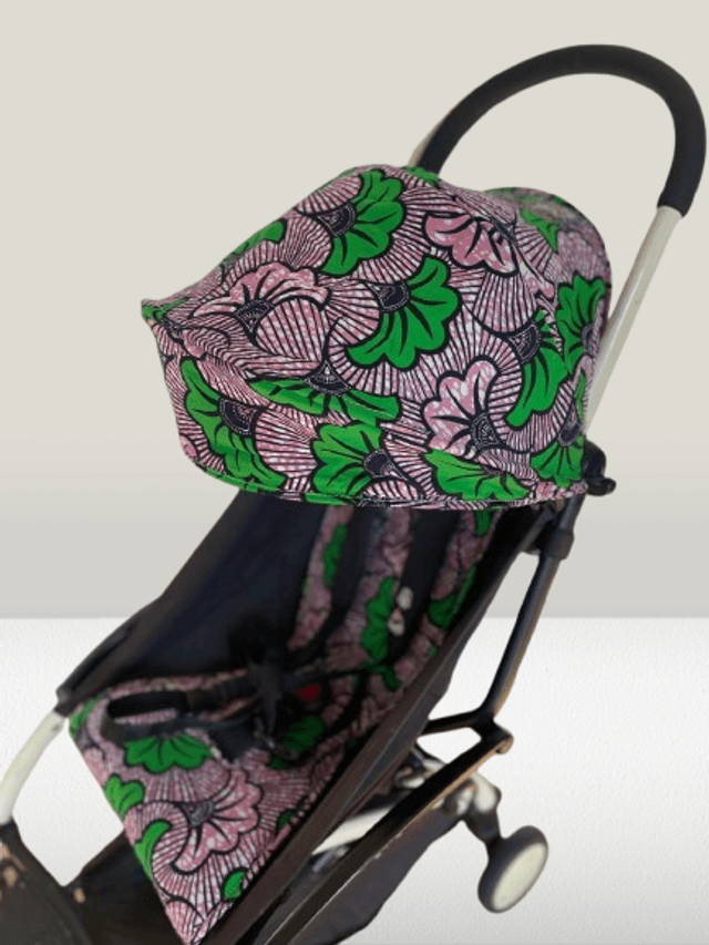 Habillage de poussette yoyo upcyclé - Fleur de mariage Vert et rose pâle