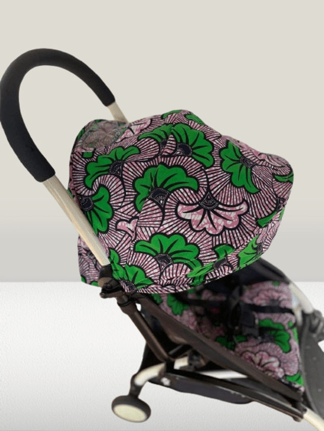 Habillage de poussette yoyo upcyclé - Fleur de mariage Vert et rose pâle