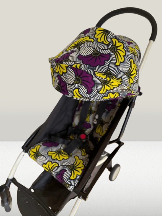 Habillage de poussette yoyo upcyclé - Fleur de mariage Jaune et violet